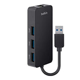 Belkin USB 3.0 Hub with 3 USB Ports &amp; Gigabit Ethernet - USB Splitter - USB Hub 3.0 - USB Docking Station - Ethernet Adapter For Laptop - USB Adapter - USB Hub For Laptop - USB Ethernet Adapter- Black