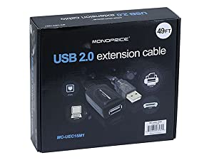 Monoprice 49ft 15M USB 2.0 A Male to A Female Active Extension / Repeater Cable (Kinect &amp; PS3 Move Compatible Extension) 49 Feet