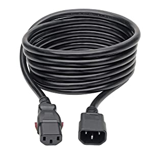Tripp Lite Computer Power Cord Extension (C14 to C13 Power Cord), Heavy Duty, Locking C13 Connector, 15A, 100-250V, 14AWG, 10 ft. (P005-L10)