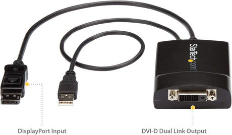 StarTech.com DisplayPort to DVI Dual Link Active Adapter - DisplayPort to DVI-D Adapter Video Converter 2560x1600 60Hz - DP 1.2 to DVI Monitor - USB Powered - Latching DP Connector (DP2DVID2)