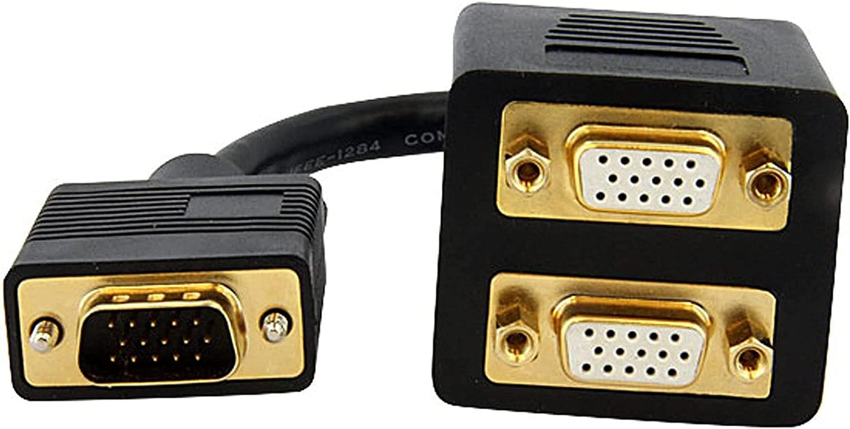 StarTech.com 1 ft. VGA to VGA Splitter Cable - M/F Dual Monitor Video Cable Splitter (VGASPL1VV) Black