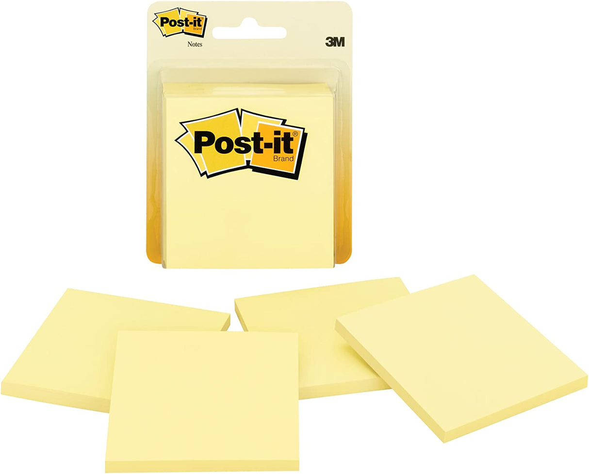 Post-it Notes, 3x3 in, 4 Pads, America’s #1 Favorite Sticky Notes, Canary Yellow (5400)