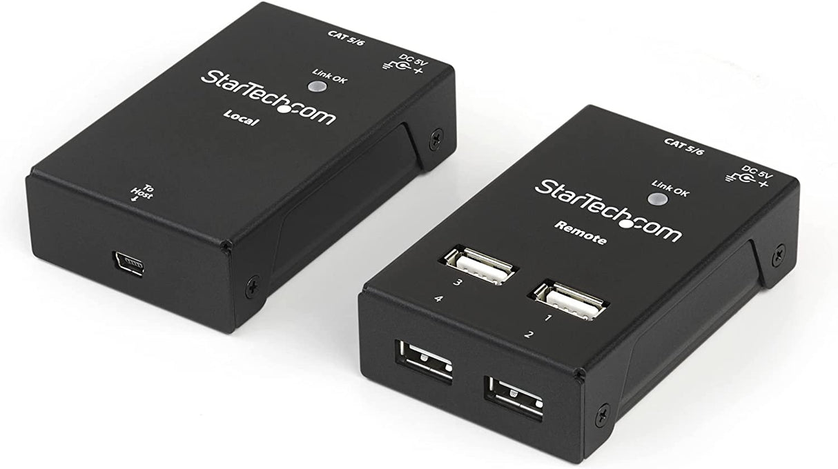 StarTech.com 4-Port USB 2.0 Extender - 165ft (50m) USB Over Cat5/Cat6 Extender - Compact USB 2.0 Over Ethernet Extender (USB2004EXTV) 4 Port (USB 2.0) 130 or 165 ft