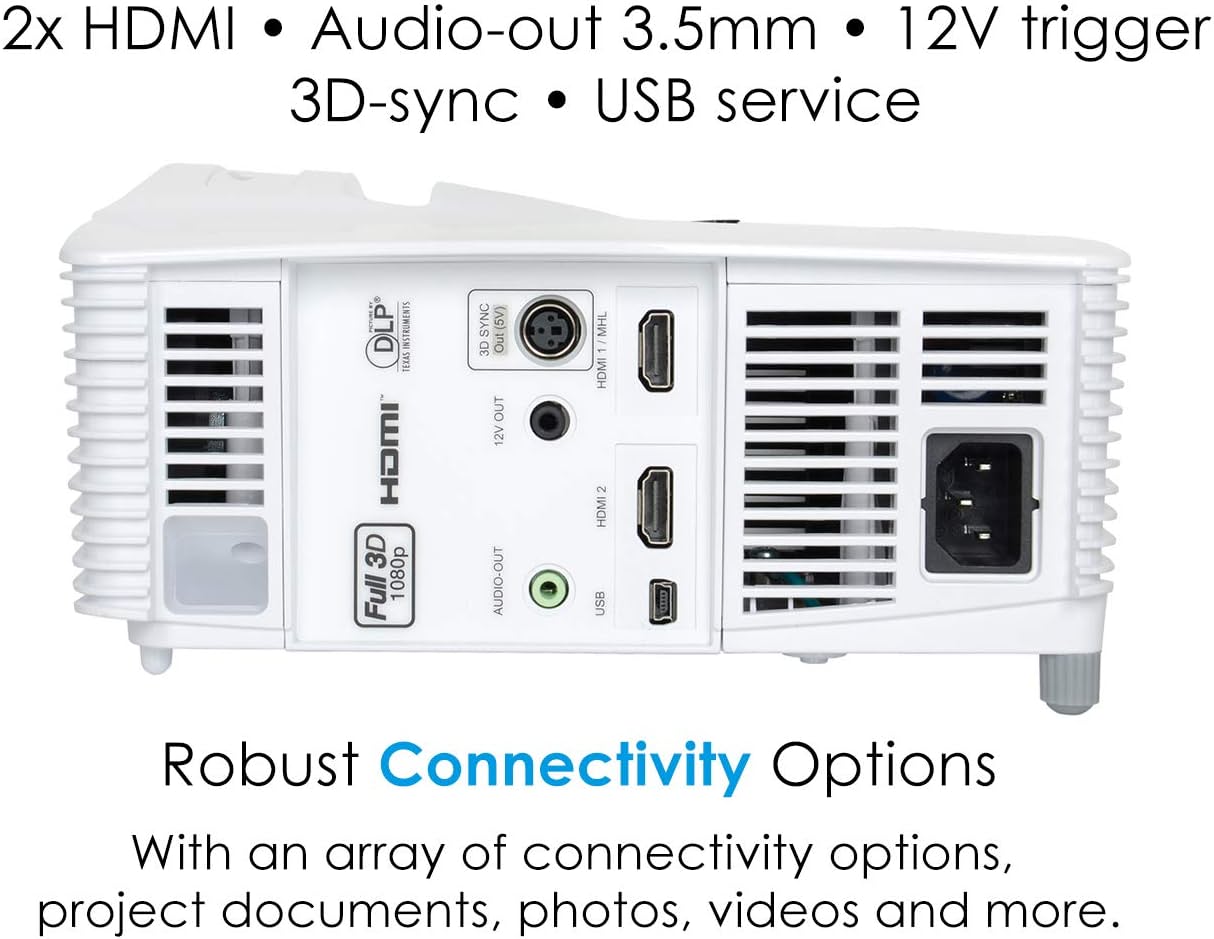 Optoma EH200ST Full 3D 1080p 3000 Lumen DLP Short Throw Projector with 20,000:1 Contrast Ratio and MHL Enabled HDMI Port , white 3000 lumens/Short Throw
