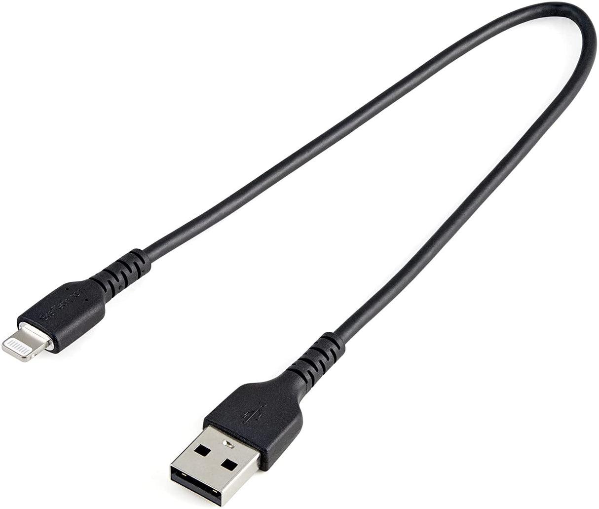 StarTech.com 12inch (30cm) Durable Black USB-A to Lightning Cable - Heavy Duty Rugged Aramid Fiber USB Type A to Lightning Charger/Sync Power Cord - Apple MFi Certified iPad/iPhone 12 (RUSBLTMM30CMB) Black 30cm