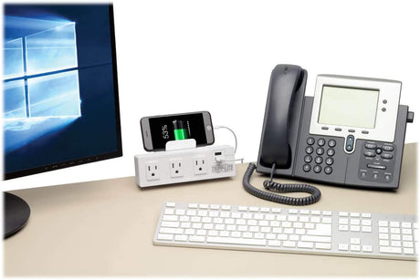 Tripp Lite Surge Protector Power Strip 3-Outlet with 2-Port USB Charging Ports, Desk Clamp, White 510 Joules (TLP310USBCW)