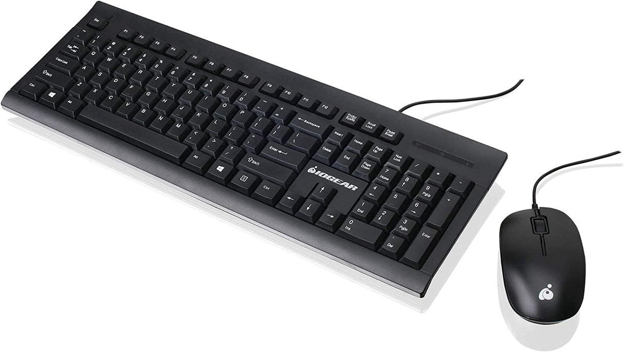 IOGEAR 104-Key Spill-Resistant Keyboard and Mouse Combo - Optical Mouse w/ 1000 DPI - Number Lock, Caps Lock, Scroll Lock LED Indicators - GKM513B Wired Keyboard/Mouse Combo