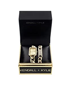 Kendallkylie Kendall + Kylie Ladies Quartz Movement Chunky Chain Watch with Rectangle Face and Matching Bracelet Set