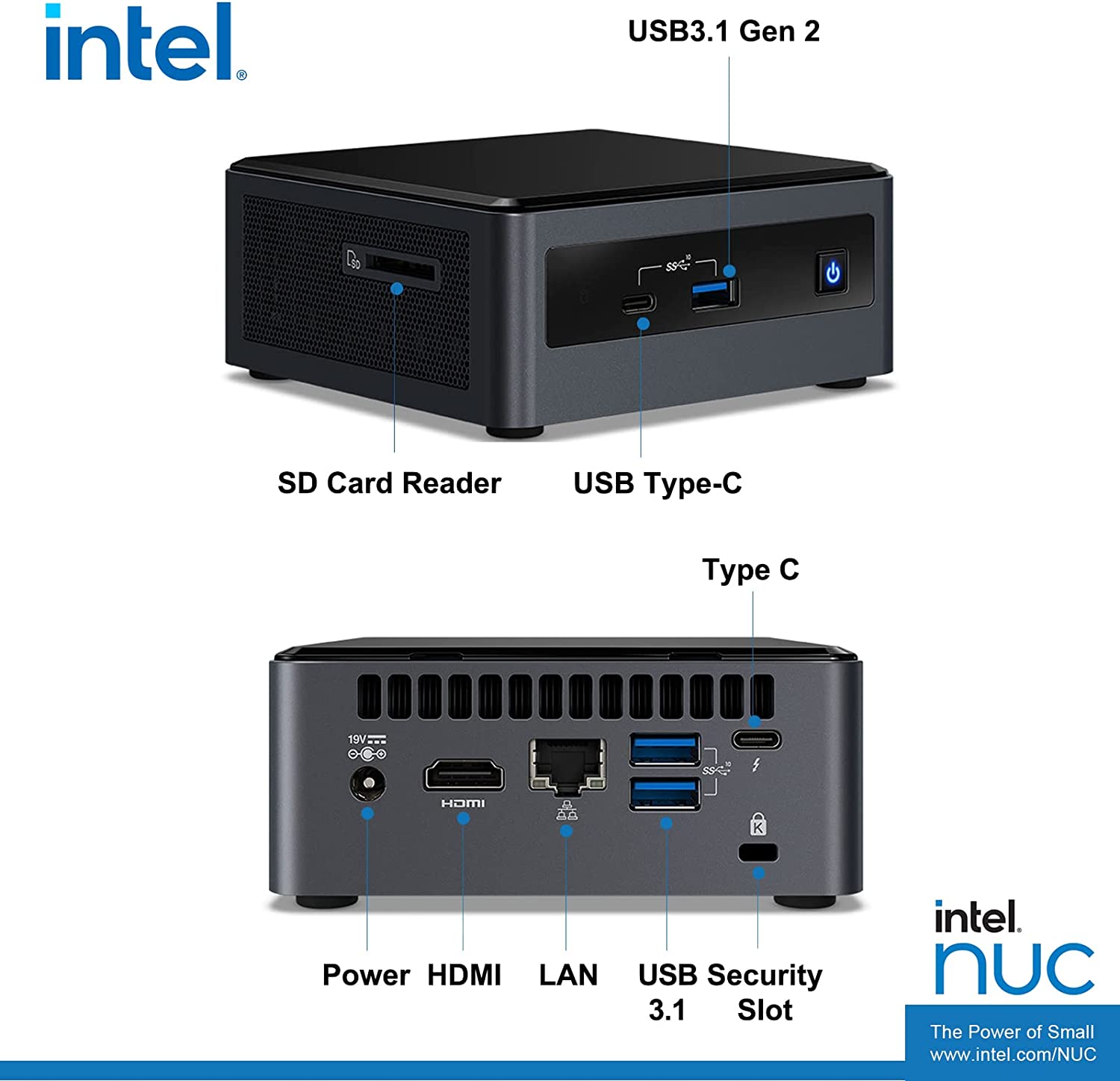 Intel NUC, Intel NUC 10 Mini PC, Win10 Pro Mini Computer, Frost Canyon  NUC10i7FNHN, Intel Core i7-10710U, Up to 4.7GHz Turbo, 6 core,25W Intel UHD 