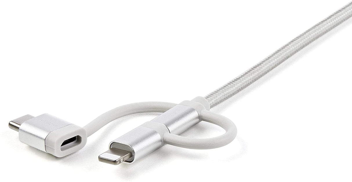 StarTech.com USB Multi Charging Cable - 3.3 ft / 1m - Lightning / USB-C / Micro-USB - Braided - MFi Certified - USB 2.0 - 3 in 1 Charging (LTCUB1MGR) Silver 3.3 ft. / 1 m