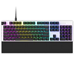 NZXT Function Full-Size Gaming Keyboard – Gateron Red Mechanical Switches: Linear, Fast, and Quiet – Hot-Swappable – RGB Backlit – Aluminum Top Plate – Sound Dampening Foam – Wrist Rest – White White Function