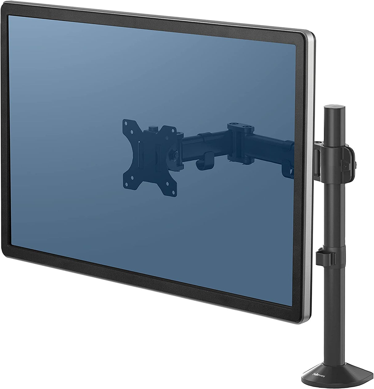 Fellowes Reflex Adjustable Single Monitor Arm, Black, VESA Bracket, Clamp or Grommet Mount, Holds Monitor up to 30” / 24 lbs.
