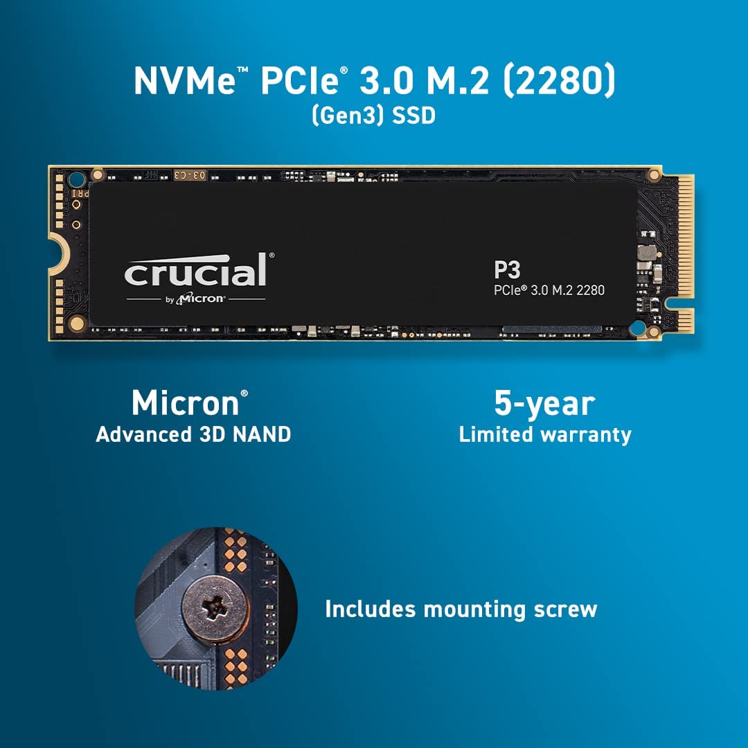 Crucial P3 2TB PCIe 3.0 3D NAND NVMe M.2 SSD, up to 3500MB/s - CT2000P3SSD8 2TB P3