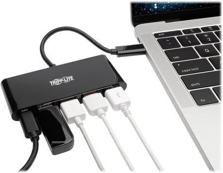 Tripp Lite USB C Hub Adapter Converter Portable w 4x USB-A &amp; USB Type C PD Charging Thunderbolt 3 USB-C Black (U460-004-4AB-C) 4x USB-A, PD Charging