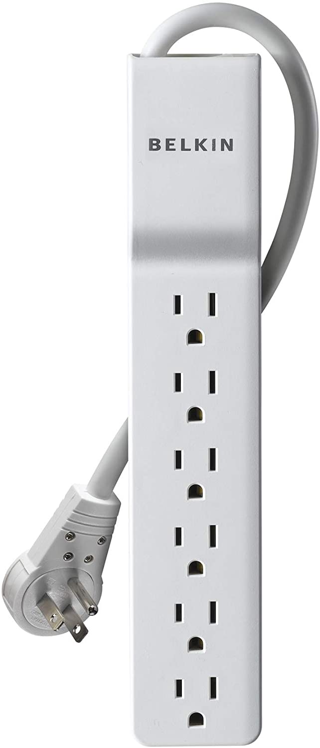 Belkin 6-Outlet SlimLine Power Strip Surge Protector, 6ft Cord and Rotating Plug, 720 Joules, White Rotating Plug Power Strip