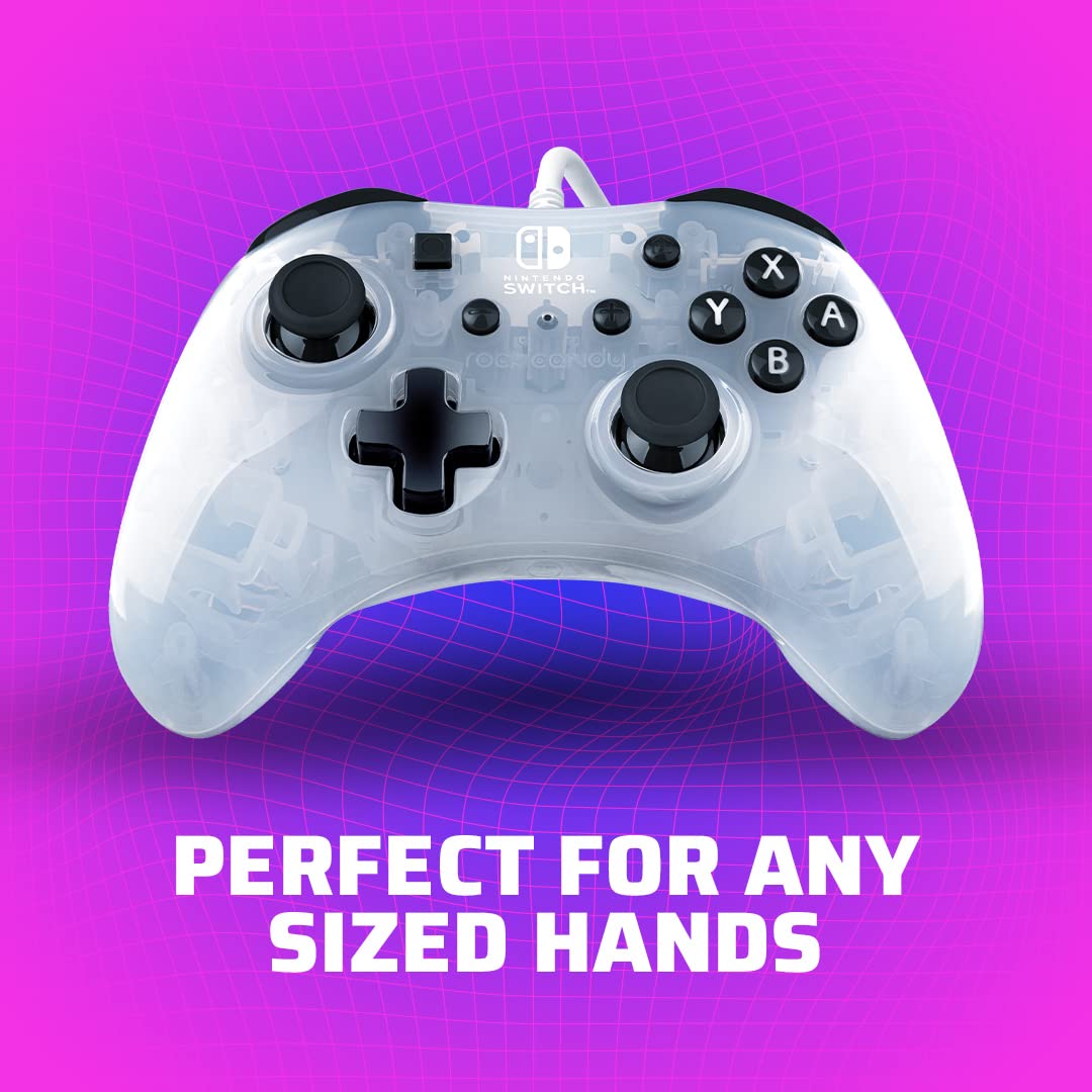 PDP Rock Candy Wired Gaming Switch Pro Controller - Frost White / Clear - Licensed for Switch and OLED - Compact, Durable Travel Controller - Nintendo Switch Frost White OLED Edition