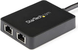 StarTech.com USB 3.0 to Dual Port Gigabit Ethernet Adapter w/USB Port - 10/100/100 - USB Gigabit LAN Network NIC Adapter (USB32000SPT) Black Black