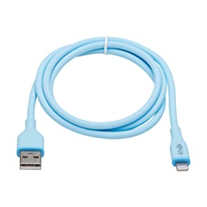 Tripp Lite Safe-IT USB-A to Lightning Charge Cable for iPhone &amp; iPad, Male-to-Male Cable, MFi Certified, Light Blue, 3 Feet / 0.9 Meters, 2-Year Warranty (M100AB-003-S-LB) USB-A to Lightning 3 Feet / 0.9 Meters