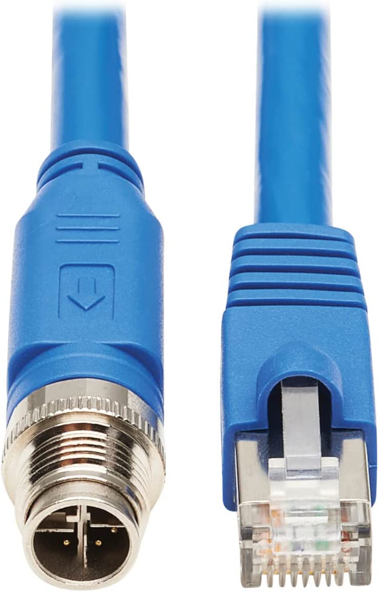 Tripp Lite M12 X-Code Cat6a Shielded Ethernet Cable, M12/RJ45 Cable, 10G F/UTP CMR-LP (M/M), IP68, 60W Power Over Ethernet, Blue, 6.6 Feet / 2M, Lifetime Manufacturer's Warranty (NM12-6A2-02M-BL) M12 to RJ45 6.6 ft / 2M
