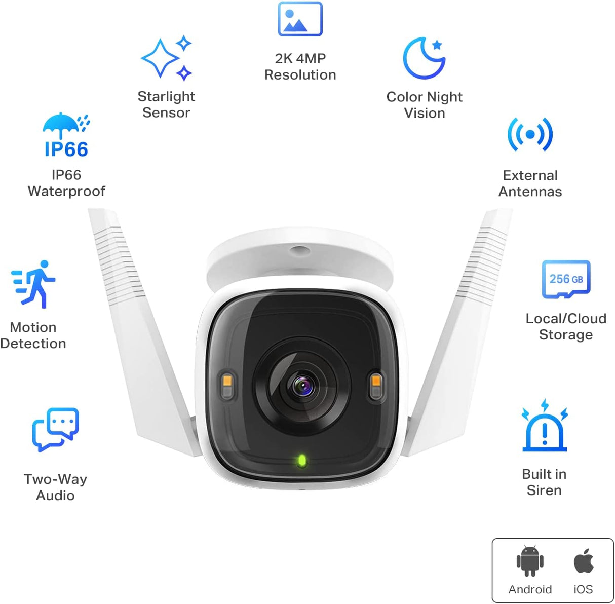 TP-Link Tapo 2K 4MP QHD Security Camera Outdoor Wired, IP66 Weatherproof, Motion/Person Detection, Works with Alexa &amp; Google Home, Built-in Siren, Night Vision, Cloud/SD Card Storage (Tapo C320WS) 2K w/ Starlight Sensor