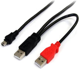 StarTech.com 1 ft USB Y Cable for External Hard Drive - USB A to mini B - USB cable - USB (M) to mini-USB Type B (M) - USB 2.0 - 1 ft - black - USB2HABMY1, 1 ft / 30cm