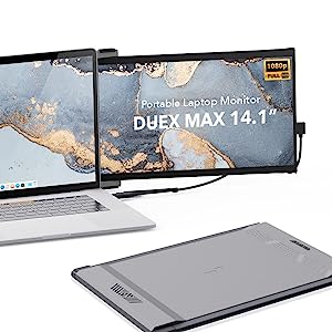 New Mobile Pixels 2023 Duex Max Portable Monitor, 14.1" FHD 1080P IPS Ultra Slim Laptop Screen Extender, USB A/USB C Plug and Play Auto Rotated, Windows/Mac/Android/Switch Compatible (Gunmetal Grey)