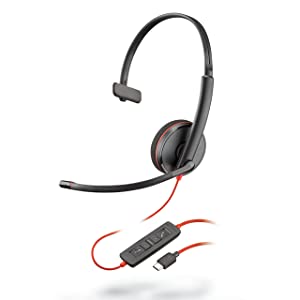 Plantronics 209748-101 Black Wire 3200 Series Corded UC Headset USB-C