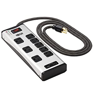 Tripp Lite Surge Protector Power Strip 8-Outlet Metal 1 USB-A &amp; 1 USB C Charging Ports 3.9A Shared 8ft Cord (TLM88USBC)