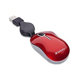 Verbatim Wired Optical Computer Mini USB-A Mouse - Plug &amp; Play Corded Travel Mouse – Red 98619 RED USB-A