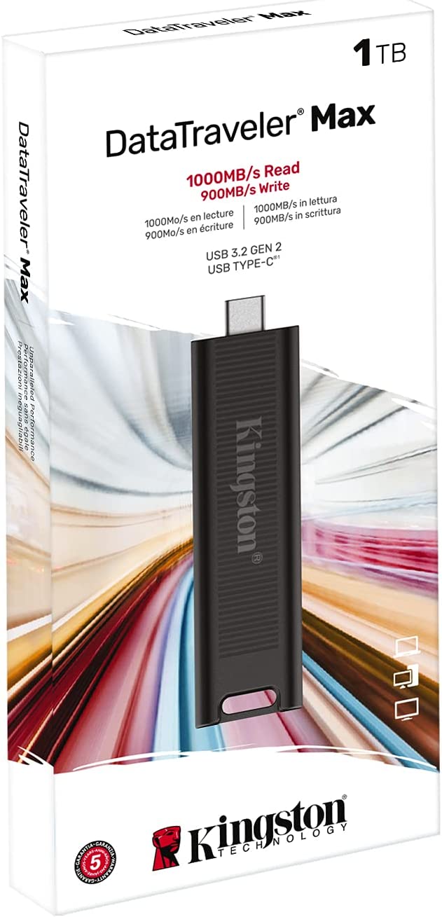 Kingston USB DT MAX 1TBType C 3.2 Gen 2 Reading: 1,000MB/sec Writing: 900MB/sec (DTMAX/1TBCR)