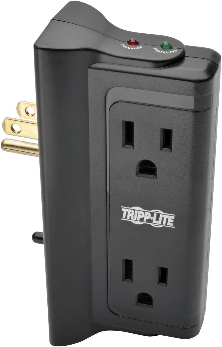 Tripp Lite 4 Side Mounted Outlet Surge Protector Power Strip, Direct Plug In, Black, $25,000 INSURANCE (TLP4BK)