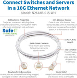 Tripp Lite, Safe-IT, Cat6a Ethernet Cable, Bacteria Resistant, 10G Certified Snagless, Slim UTP Jacket (RJ45 M/M), White, 15 Feet / 4.5 Meters, Lifetime Limited Warranty (N261AB-S15-WH)