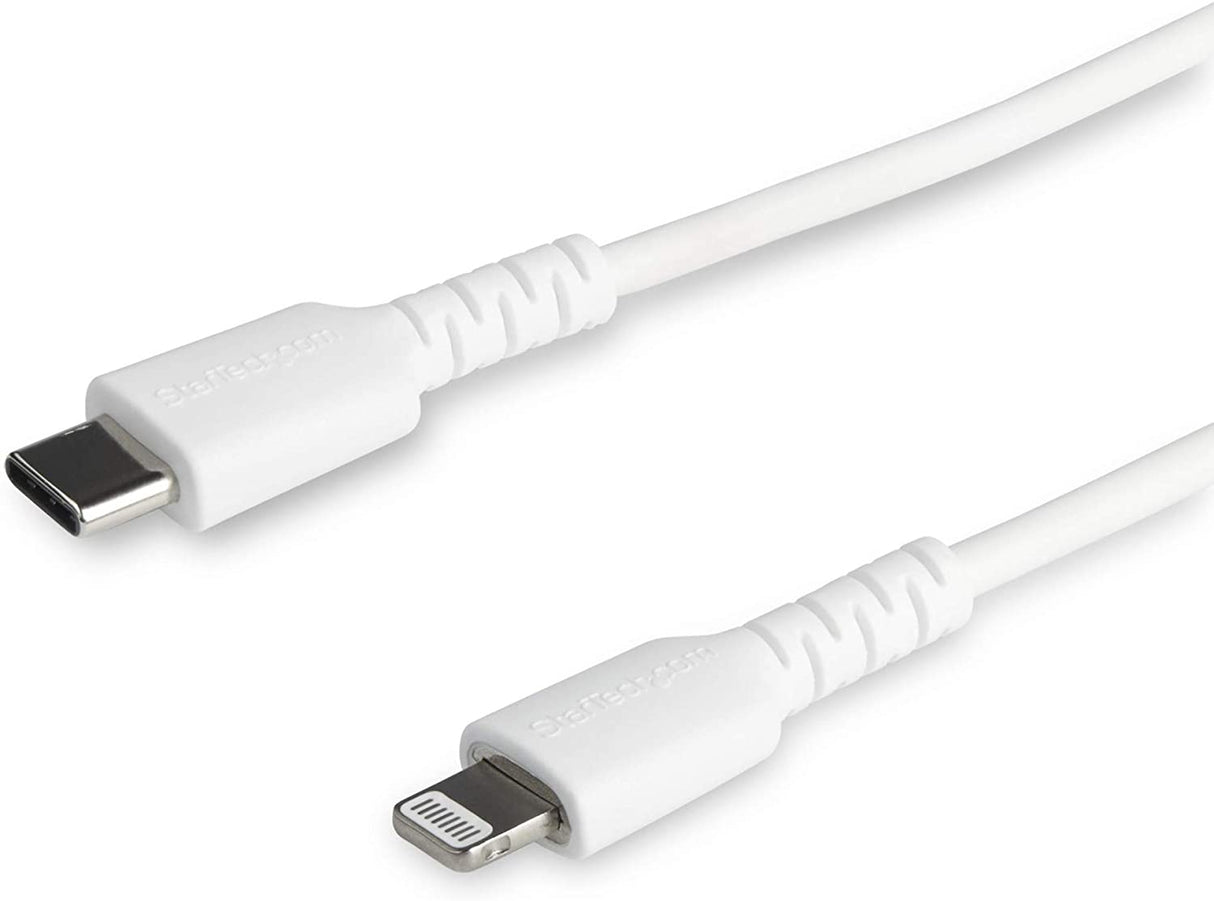 StarTech.com 6 Foot (2m) Durable White USB-C to Lightning Cable - Heavy Duty Rugged Aramid Fiber USB Type A to Lightning Charger/Sync Power Cord - Apple MFi Certified iPad/iPhone 12 (RUSBCLTMM2MW) White 2m