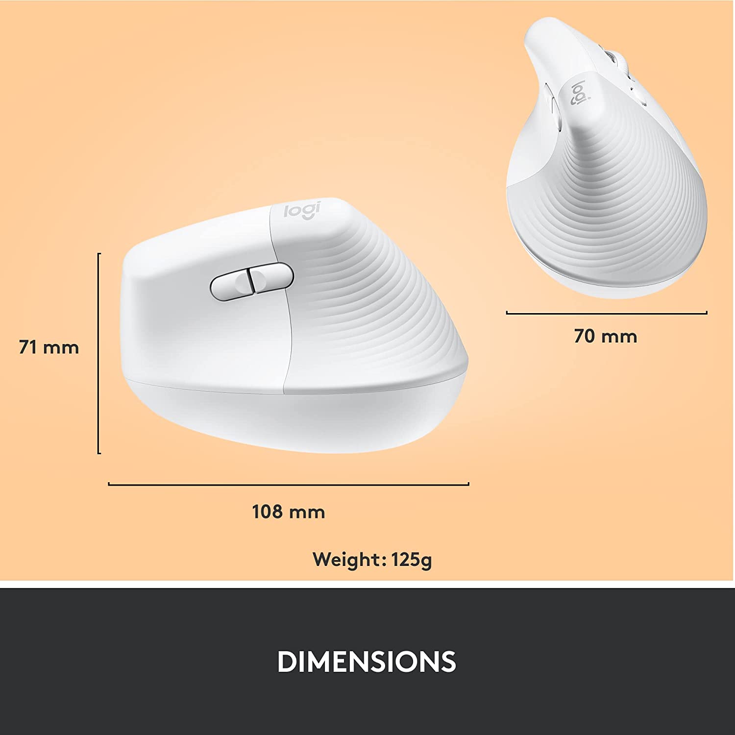 Logitech Lift Vertical Ergonomic Mouse, Wireless, Bluetooth or