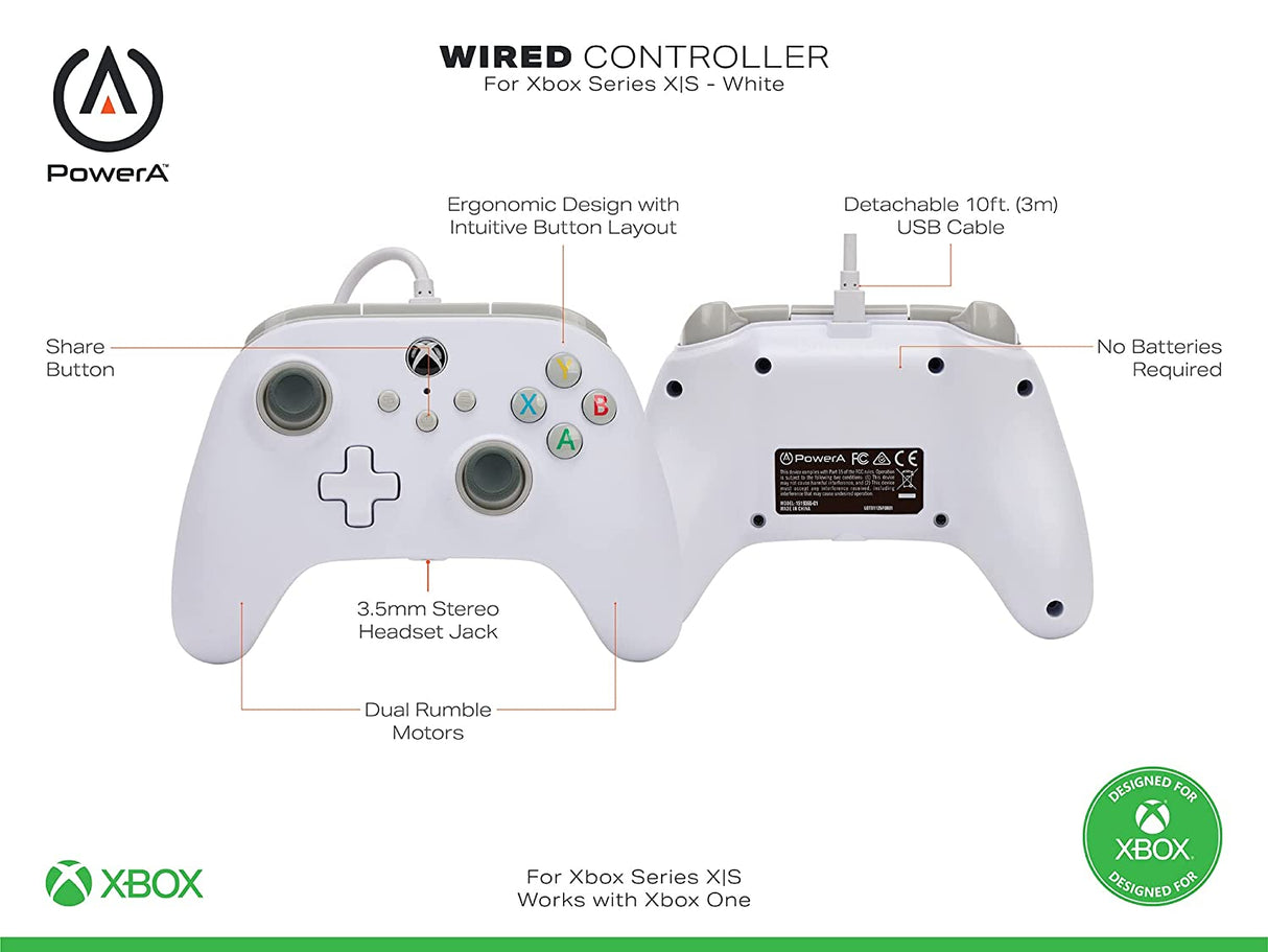 PowerA Wired Controller for Xbox Series X|S - White, gamepad, wired video game controller, gaming controller, works with Xbox One - Xbox Series X White/Black