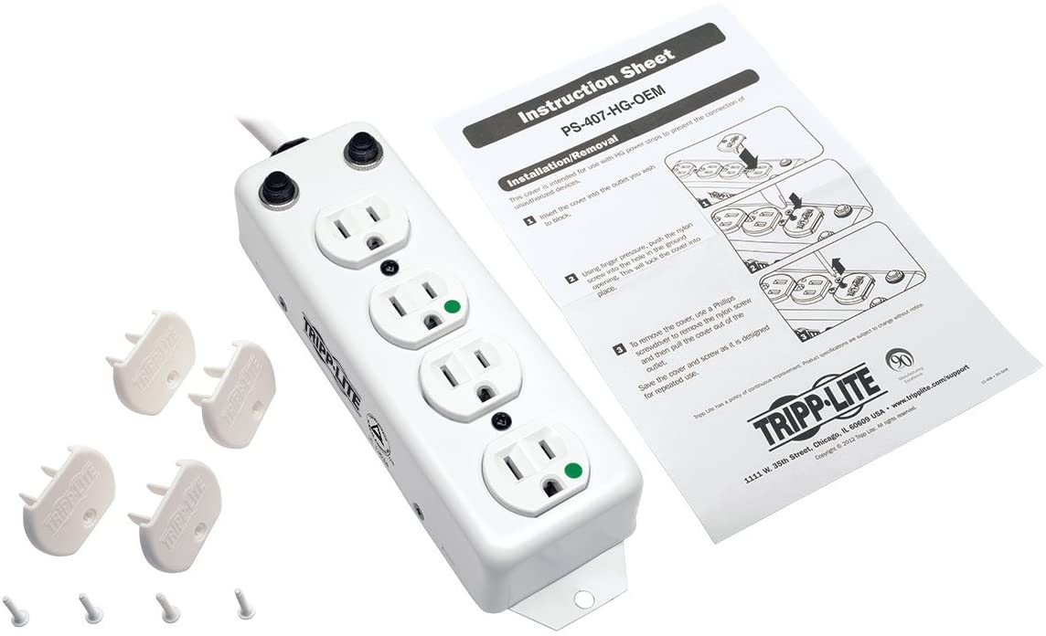 Tripp Lite Safe-IT Medical-Grade Power Strip, 4 15A Hospital-Grade Outlets, 7ft. Cord, UL 1363A, (PS-407-HG-OEM)