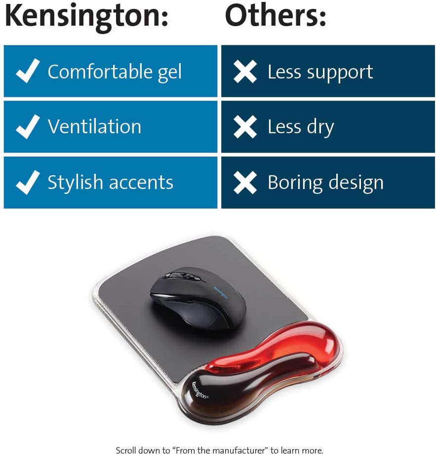 Kensington Duo Gel Mouse Pad with Wrist Rest - Red (K62402AM) Red Red Mouse Pad