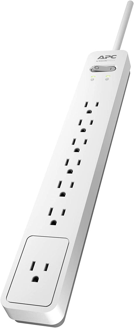 Surge Protector Power Strip, APC PE76WG, 1440 Joule, Flat Plug, 7 Outlet Strip White/Gray