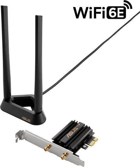 ASUS WiFi 6E + Bluetooth 5.2 PCI-E Expansion Card (PCE-AXE58BT) - Supports 6GHz Band, WPA3, 160MHz, WPA3 Network Security, OFDMA and MU-MIMO, External Antenna, Magnetic Base, Ultra Low Latency