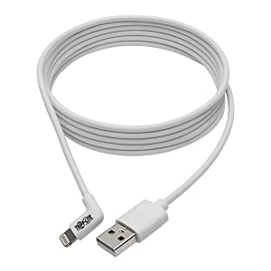 Tripp Lite Right-Angle Lightning to USB Sync Charging Cable for iPhone iPad Apple White MFI Certified 6' (M100-006-LRA-WH) White 6 ft. (Right Angle)