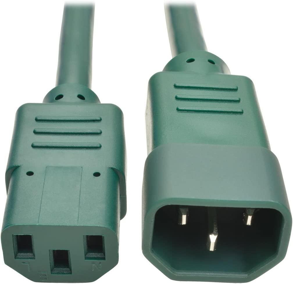 Tripp Lite 3 ft. Heavy Duty Power Extension Cord, C14 to C13, 15A, 14 AWG, Green (P005-003-AGN) Green 3 ft.