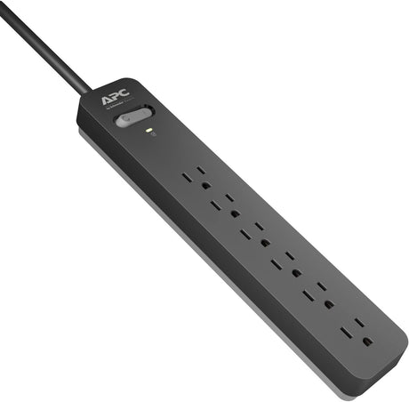 APC Surge Protector with Extension Cord 10 Ft, PE610, 6-Outlets, 1080 Joule, Long Power Strip Black 10' Cord