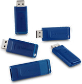 Verbatim 8GB USB 2.0 Flash Drive - Cap-LESS &amp; Universally Compatible - 5 Pack - Blue - 99121 8 GB-5 Pack Standard Packaging