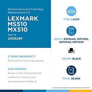 Clover imaging group Clover Remanufactured Toner Cartridge for Lexmark 50F0UA0, 50F1U00, 60F0XA0, 60F1X00 | Black | Ultra High Yield