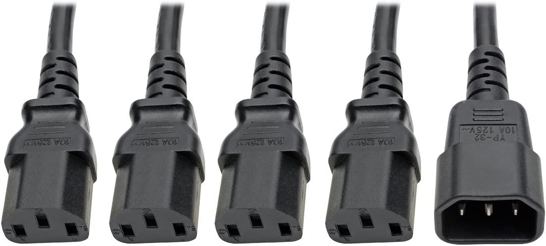 Tripp Lite P004-18N-4XC13 Y Splitter Computer Power Cord 10A 18AWG C14 to 4xC13 Black 18in 18"