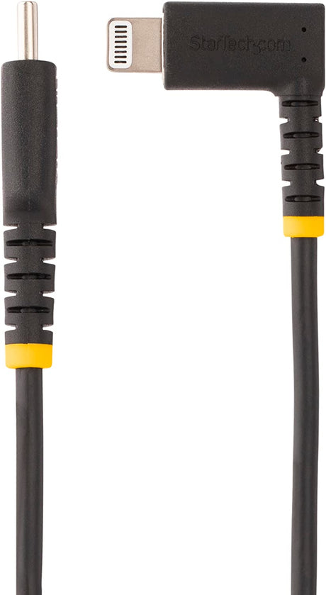 StarTech.com 3ft (1m) Durable USB-C to Lightning Cable - Right-Angled Heavy Duty USB Type-C to Lightning Charging/Sync Cord - Apple MFi Certified - Rugged iPhone Lightning Cable (RUSB2CLTMM1MR)