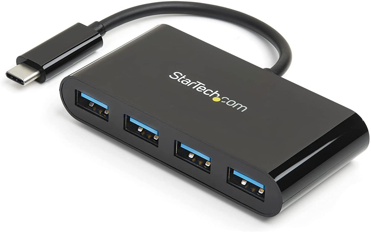 StarTech.com 4-Port USB-C Hub - Portable USB-C to 4X USB-A Hub - Bus-Powered USB 3.1 Gen 1 Type-C Hub - USB 3.0 Port Expander (HB30C4AB) 0.6"x1.6"x3.1" Black