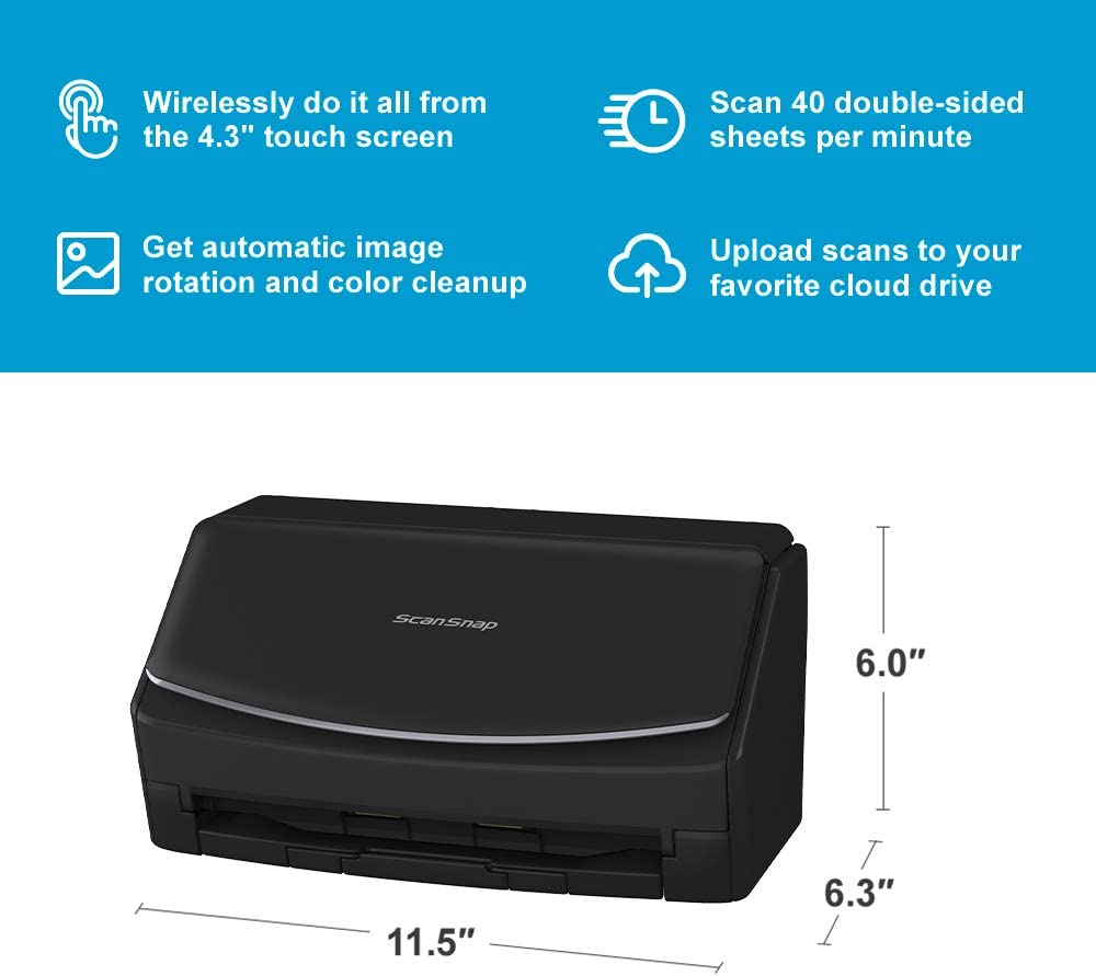Fujitsu ScanSnap iX1600 Wireless or USB High-Speed Cloud Enabled Document, Photo &amp; Receipt Scanner with Large Touchscreen and Auto Document Feeder for Mac or PC, Black ScanSnap iX1600 Black