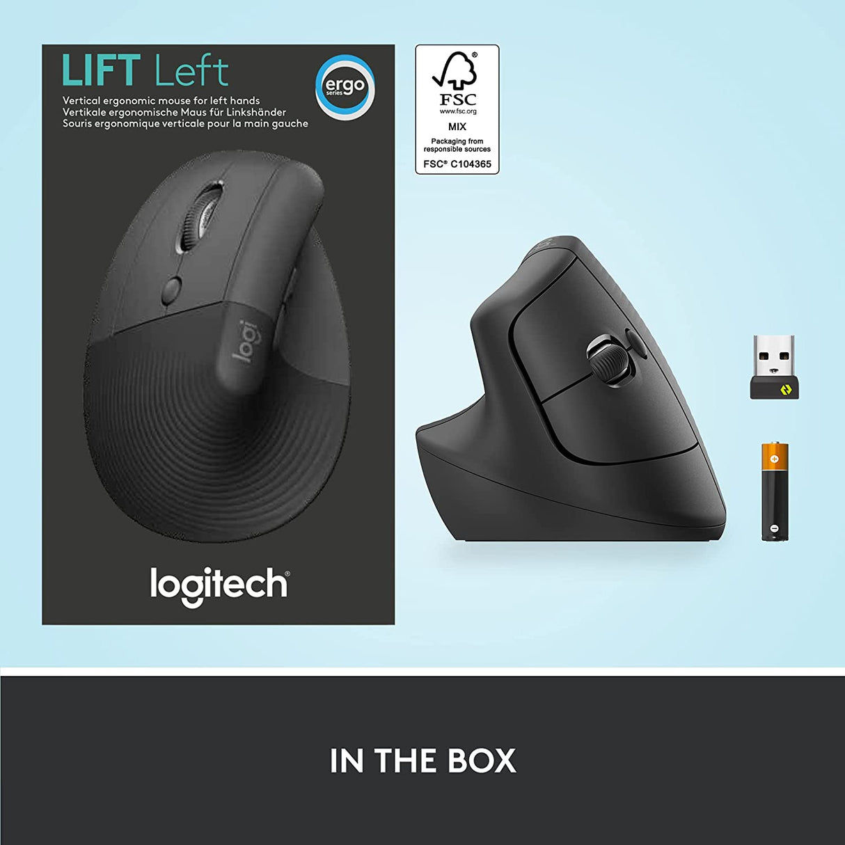 Logitech Lift Left Vertical Ergonomic Mouse, Left-Handed, Wireless, Bl –