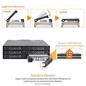 ICY DOCK Full Metal 6 x 2.5 SAS/SATA HDD/SSD Mobile Rack Enclosure for 5.25" Bay | ToughArmor MB996SP-6SB